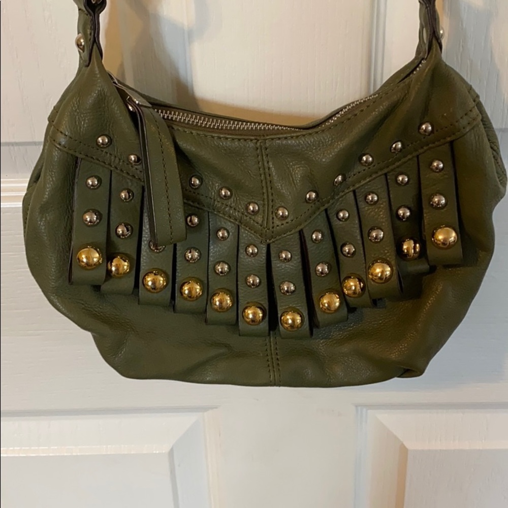 B Makowski Olive Leather Crossbody Handbag